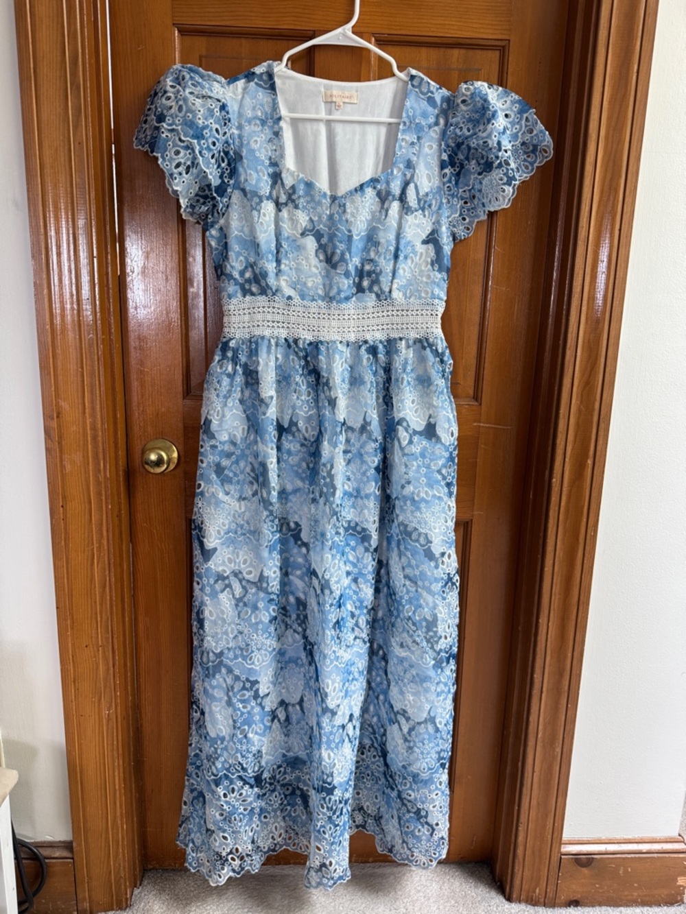 Solitaire Light Blue Floral Eyelet Midi Dress